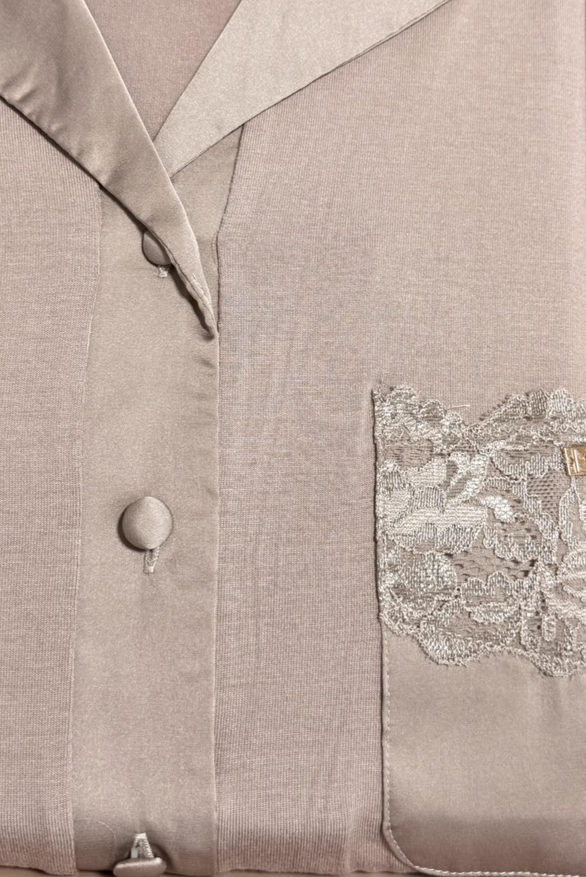 Lormar Дамска Пижама Viscose & Saten Greige - Image 4